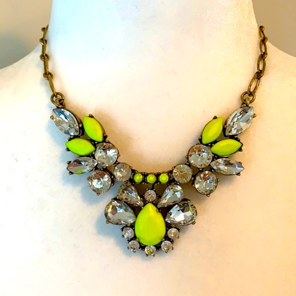 J. Crew Neon Yellow Stone and Crystal Necklace